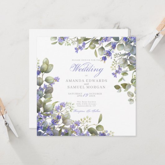 Romantic Eucalyptus & Lavender Wedding Invitation 招待状 (正面/裏面インサイチュ)