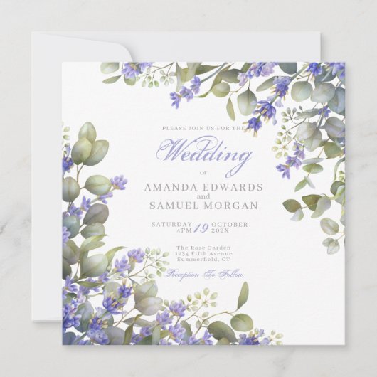 Romantic Eucalyptus & Lavender Wedding Invitation 招待状 (正面)