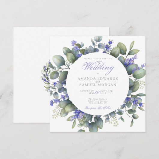 Romantic Eucalyptus & Lavender Wedding Invitation 招待状 (正面/裏面)