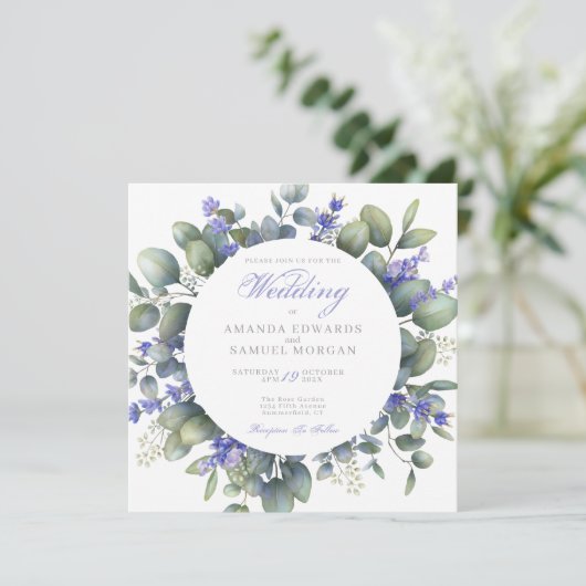 Romantic Eucalyptus & Lavender Wedding Invitation 招待状 (スタンド正面)