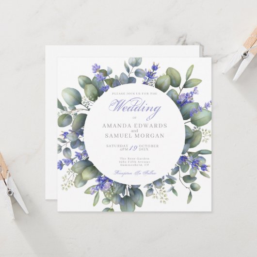 Romantic Eucalyptus & Lavender Wedding Invitation 招待状 (正面/裏面インサイチュ)