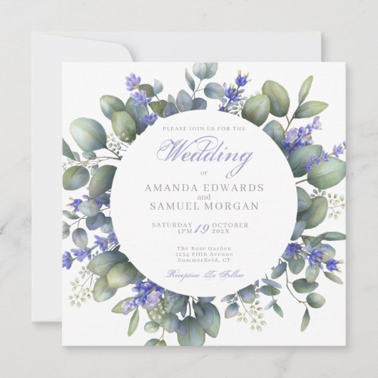 Romantic Eucalyptus & Lavender Wedding Invitation 招待状 (正面)