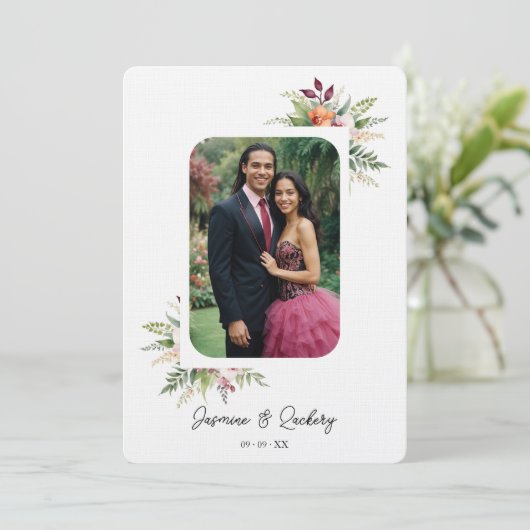 Romantic Exquisite Floral Bouquets Frame Photo 招待状 (スタンド正面)