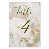 Romantic Faded White Roses Photo Custom Wedding テーブルナンバー (裏面)