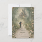 Romantic Fairytale Castle Forest Path Wedding 出欠カード (正面)