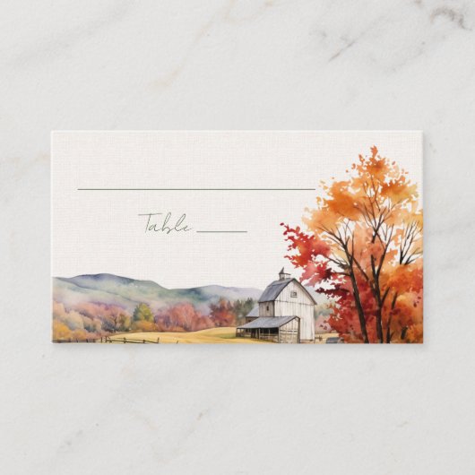 Romantic fall barn Wedding Place Card プレイスカード (正面)