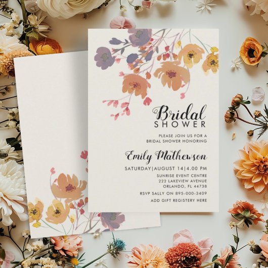 Romantic Fall Floral & Botanical Bridal Shower 招待状
