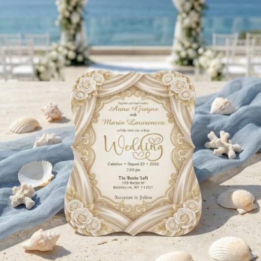 Romantic Faux Gold Calligraphy Royal Wedding 招待状