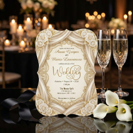 Romantic Faux Gold Calligraphy Royal Wedding  招待状