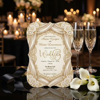 Romantic Faux Gold Calligraphy Royal Wedding  招待状