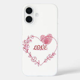 Romantic Fingerprint Heart Floral Phone Case iPhone 16ケース