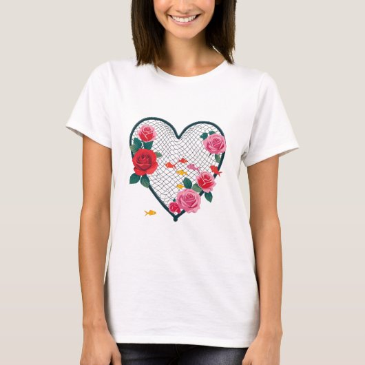 Romantic Fishing Heart Net – Women's T-Shirt Tシャツ (正面)