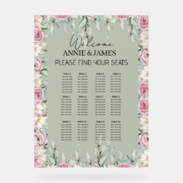 Romantic Floral Acrylic Wedding Seating Chart Sign アクリルサイン