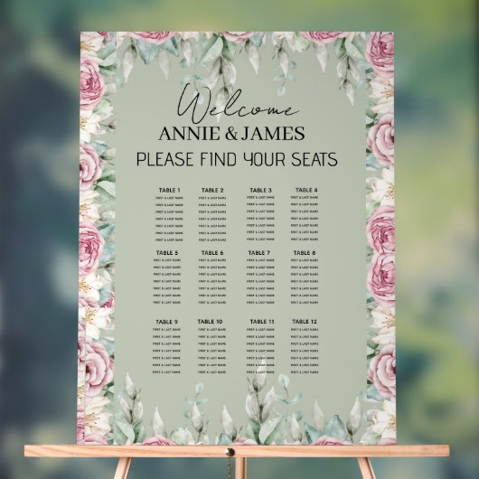 Romantic Floral Acrylic Wedding Seating Chart Sign アクリルサイン (ニュートラル)