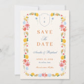 Romantic Floral Arch Monogram Crest Wedding セーブザデート (正面)