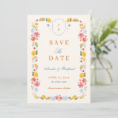 Romantic Floral Arch Monogram Crest Wedding セーブザデート (スタンド正面)