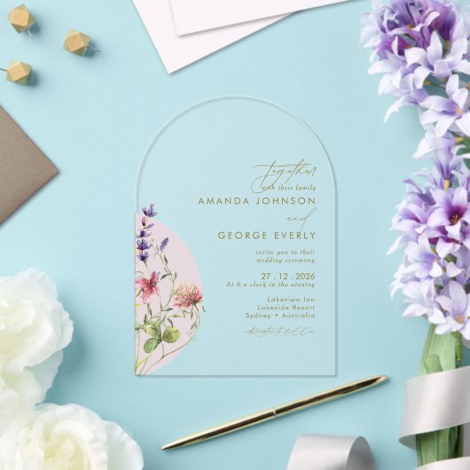 Romantic Floral Arched Spring Summer Fall Wedding  アクリル招待状 (インサイチュ (ウェディング))