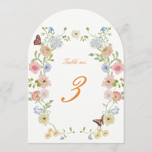 Romantic Floral Arched Wedding Table Numbers 招待状 (正面)