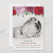 Romantic Floral Blooms Photo Birth Announcement 案内状 (正面)