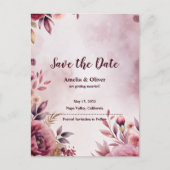 Romantic Floral Botanical Wedding Save the Date 案内ポストカード (正面)