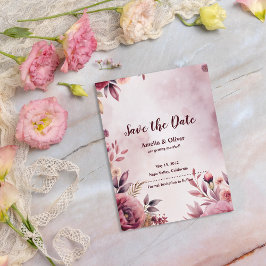 Romantic Floral Botanical Wedding Save the Date 案内ポストカード