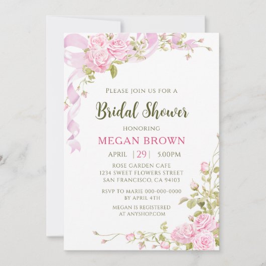 Romantic Floral Bridal Shower Elegant Gadren Style 招待状 (正面)