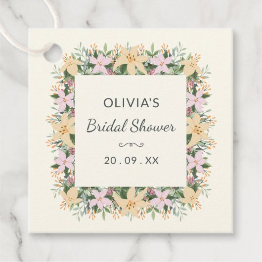 Romantic Floral Bridal Shower Label フェイバータグ (正面)