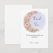 Romantic Floral Crescent Moon with Blush Roses サンキューカード (正面/裏面)
