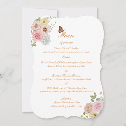 Romantic Floral Die Cut Wedding Menu Card 招待状 (正面)