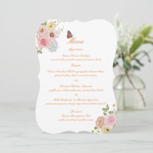 Romantic Floral Die Cut Wedding Menu Card 招待状 (スタンド正面)