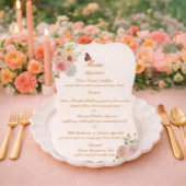 Romantic Floral Die Cut Wedding Menu Card 招待状