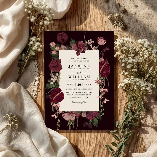 Romantic Floral Elegant Modern QR Code Wedding 招待状