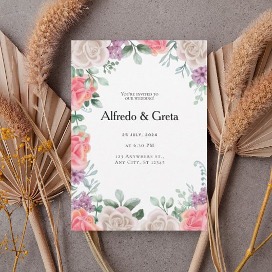 Romantic Floral Frame Wedding Invitation 招待状