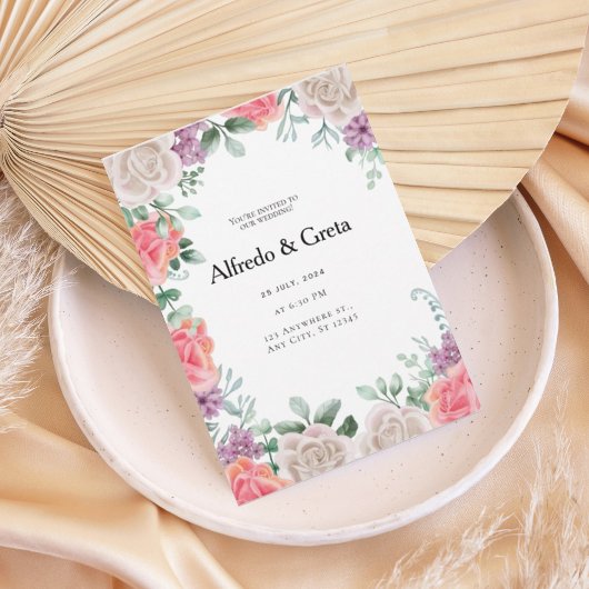 Romantic Floral Frame Wedding Invitation 招待状