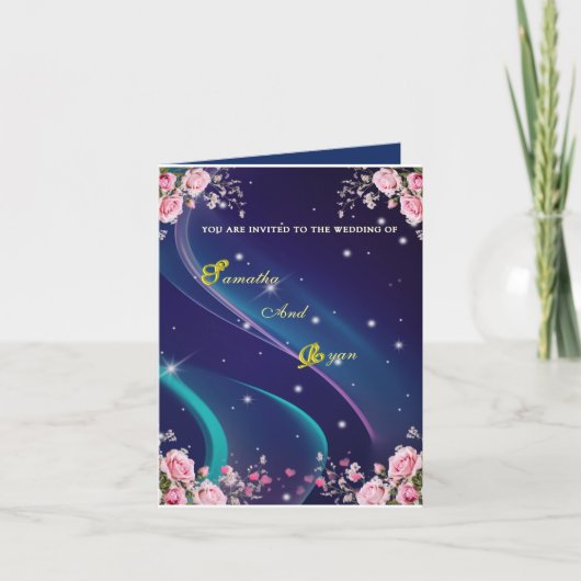 Romantic Floral Galaxy Wedding Invitation カード (正面)