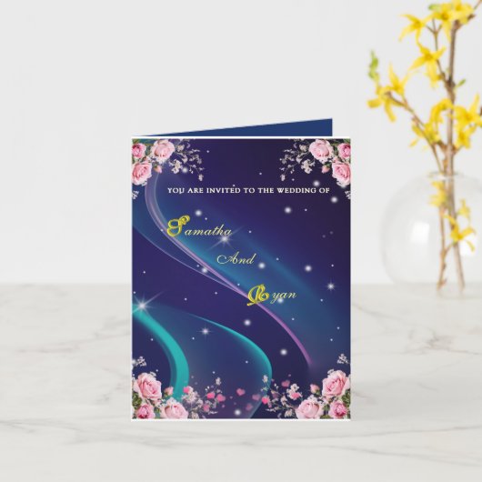 Romantic Floral Galaxy Wedding Invitation  カード (黄色い花)