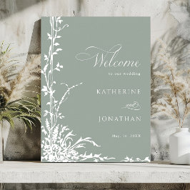 Romantic Floral Garden Sage Green Wedding Welcome ポスター