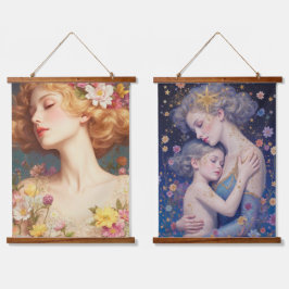 Romantic Floral Goddess – Wood Topped Wall Tapestr 吊り下げ型タペストリー