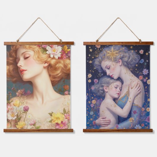 Romantic Floral Goddess – Wood Topped Wall Tapestr 吊り下げ型タペストリー (ダブル)