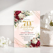 Romantic Floral Gold 70th Birthday Invitation 招待状