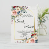 Romantic Floral Gold Arch Wedding Save The Date 招待状 (スタンド正面)