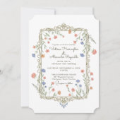 Romantic Floral Gold Frame Wedding Invitation 招待状 (正面)