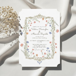 Romantic Floral Gold Frame Wedding Invitation 招待状