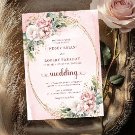 Romantic Floral Greenery Rose Gold Wedding Invite 招待状