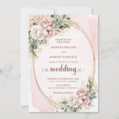 Romantic Floral Greenery Rose Gold Wedding Invite 招待状 (正面)