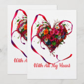 Romantic Floral Heart 招待状 (正面/裏面)