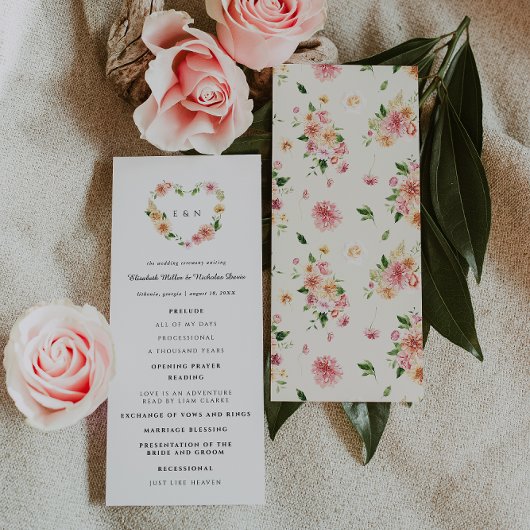 Romantic Floral Heart Wedding Ceremony Program プログラム