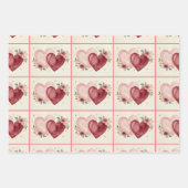 Romantic Floral Hearts, Boho Neon Wolf, Valentine ラッピングペーパーシート (正面3)