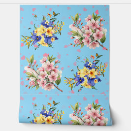 Romantic Floral Hearts Textured Vinyl Wallpaper 壁紙