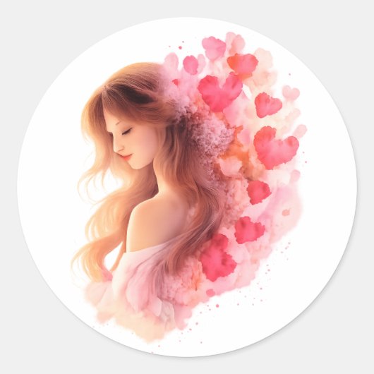 Romantic Floral Love Sticker Soft Valentine art ラウンドシール (正面)